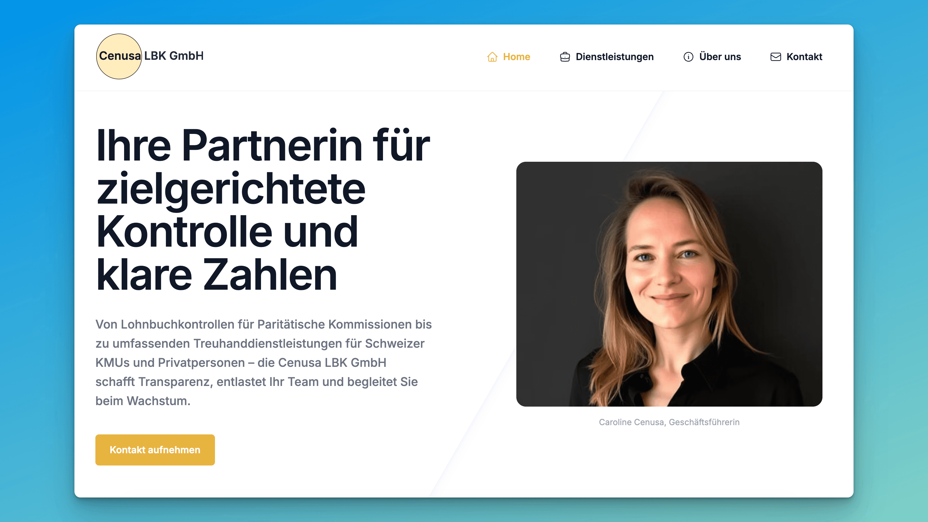 Webdesign KMU Schweiz Referenz: Cenusa LBK GmbH - One-Page Website für Schweizer Dienstleistungsunternehmen, mobil-optimiert